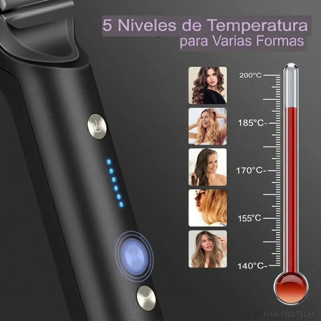 5 niveles de temperatura 140°C a 200°C para cada tipo de cabello