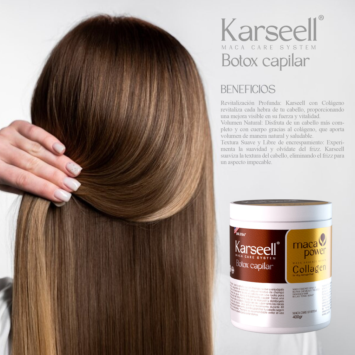 Karseell Botox Capilar etiqueta maca power collagen