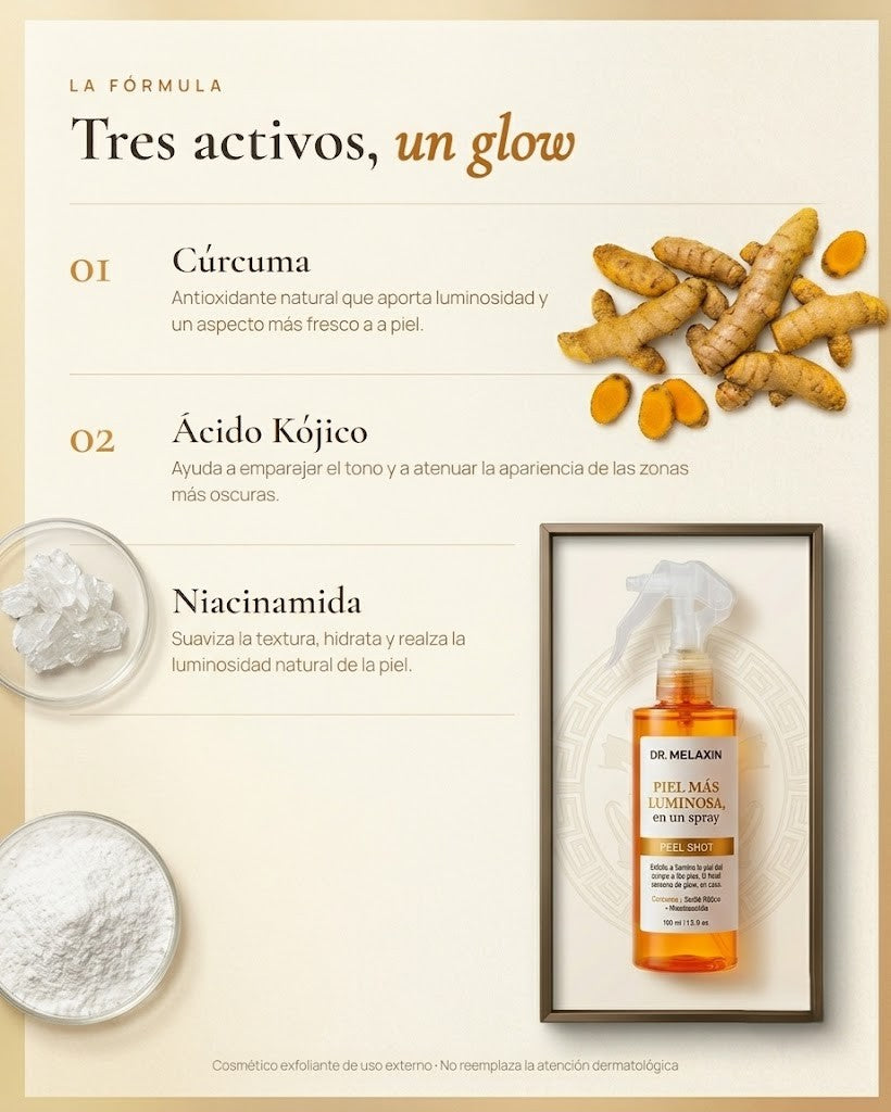 Ingredientes Dr. Melaxin Peel Shot: cúrcuma, ácido kójico y niacinamida