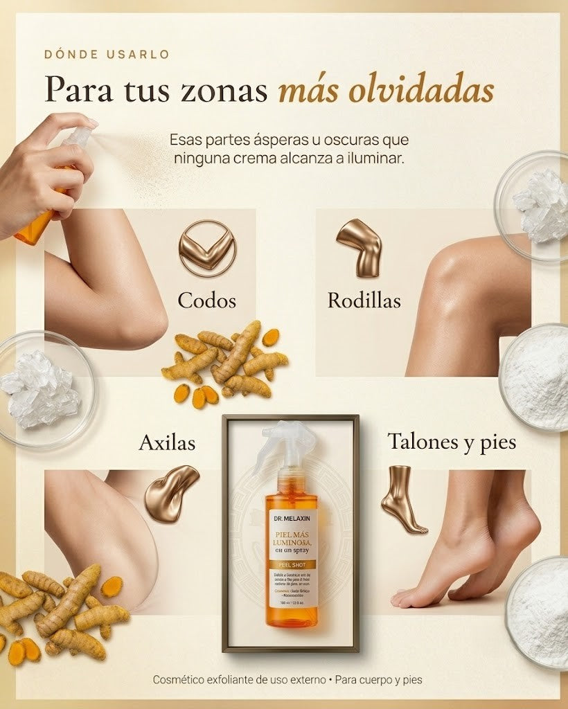 Zonas donde usar Peel Shot: codos, rodillas, axilas y pies