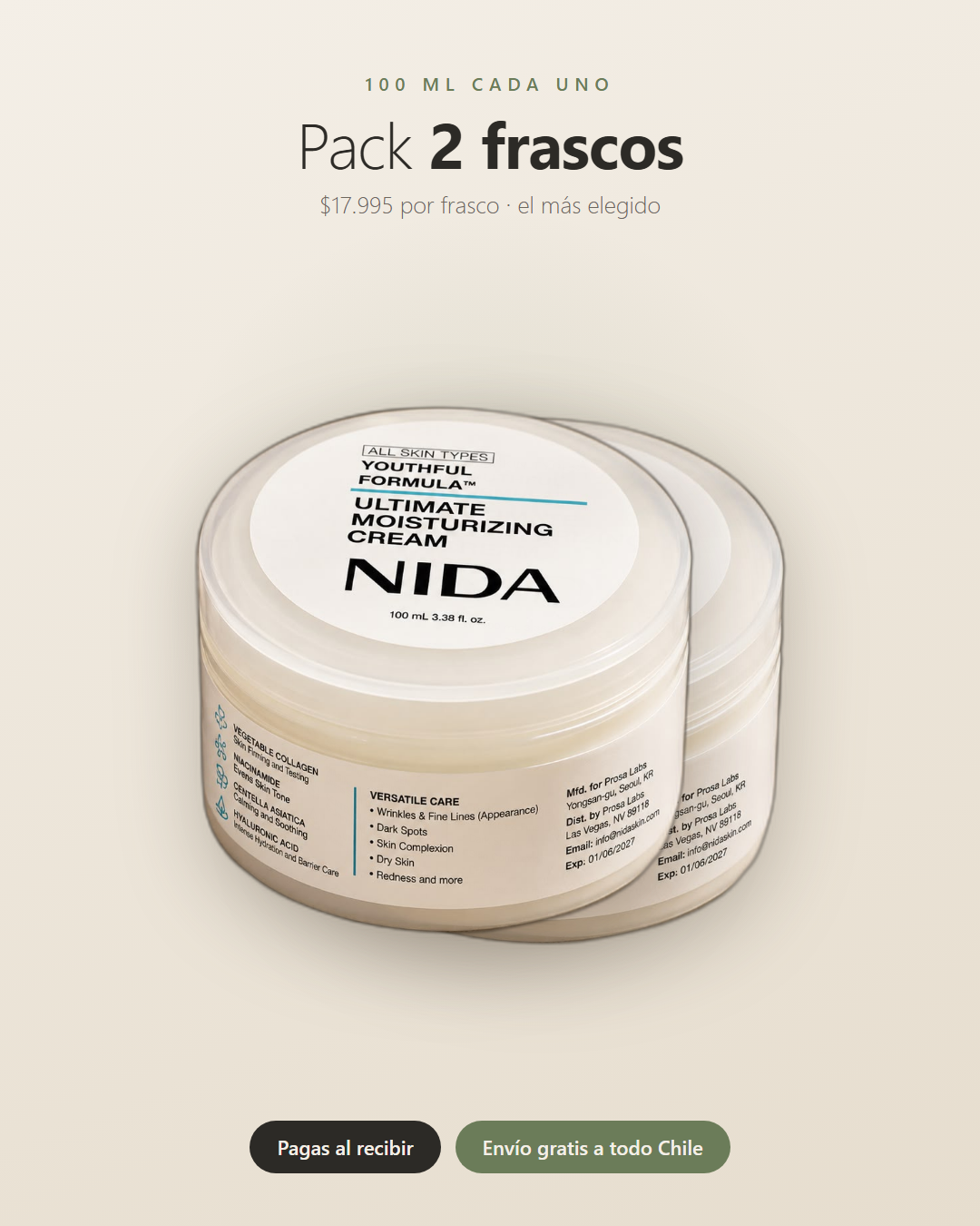 Pack de 2 frascos Crema NIDA 100 mL