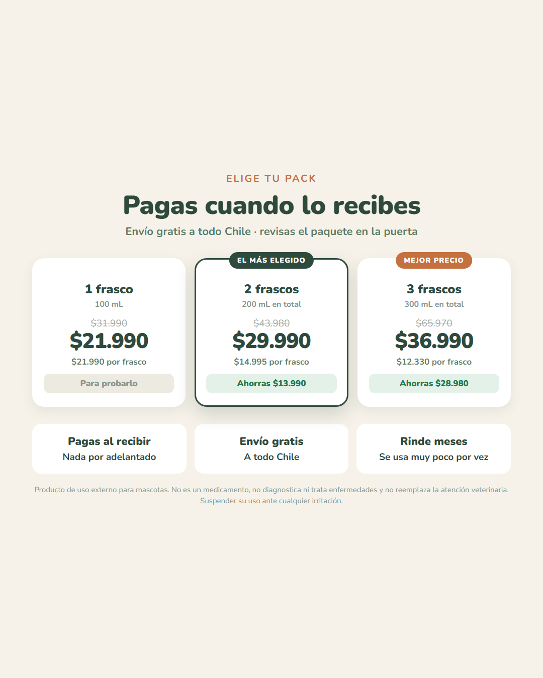 Packs disponibles: 1, 2 o 3 frascos, pagas al recibir