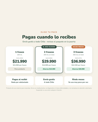 Packs disponibles: 1, 2 o 3 frascos, pagas al recibir